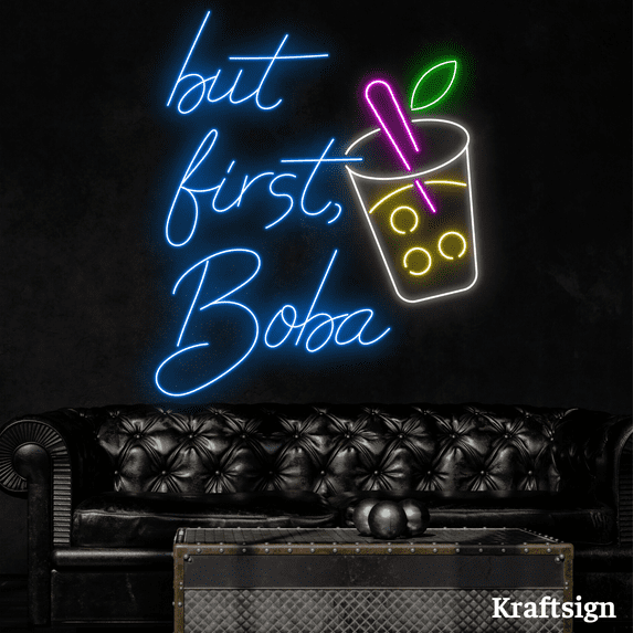 Craftnamesign But First Boba Neon Sign, Bubble Tea LED Sign, Milk Tea Sign