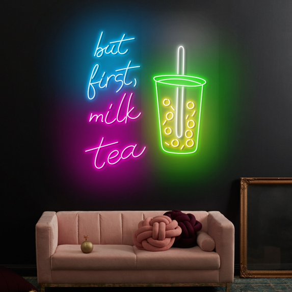 Craftnamesign But First Milk Tea Neon Light, Milk Tea Shop Wall Art ...