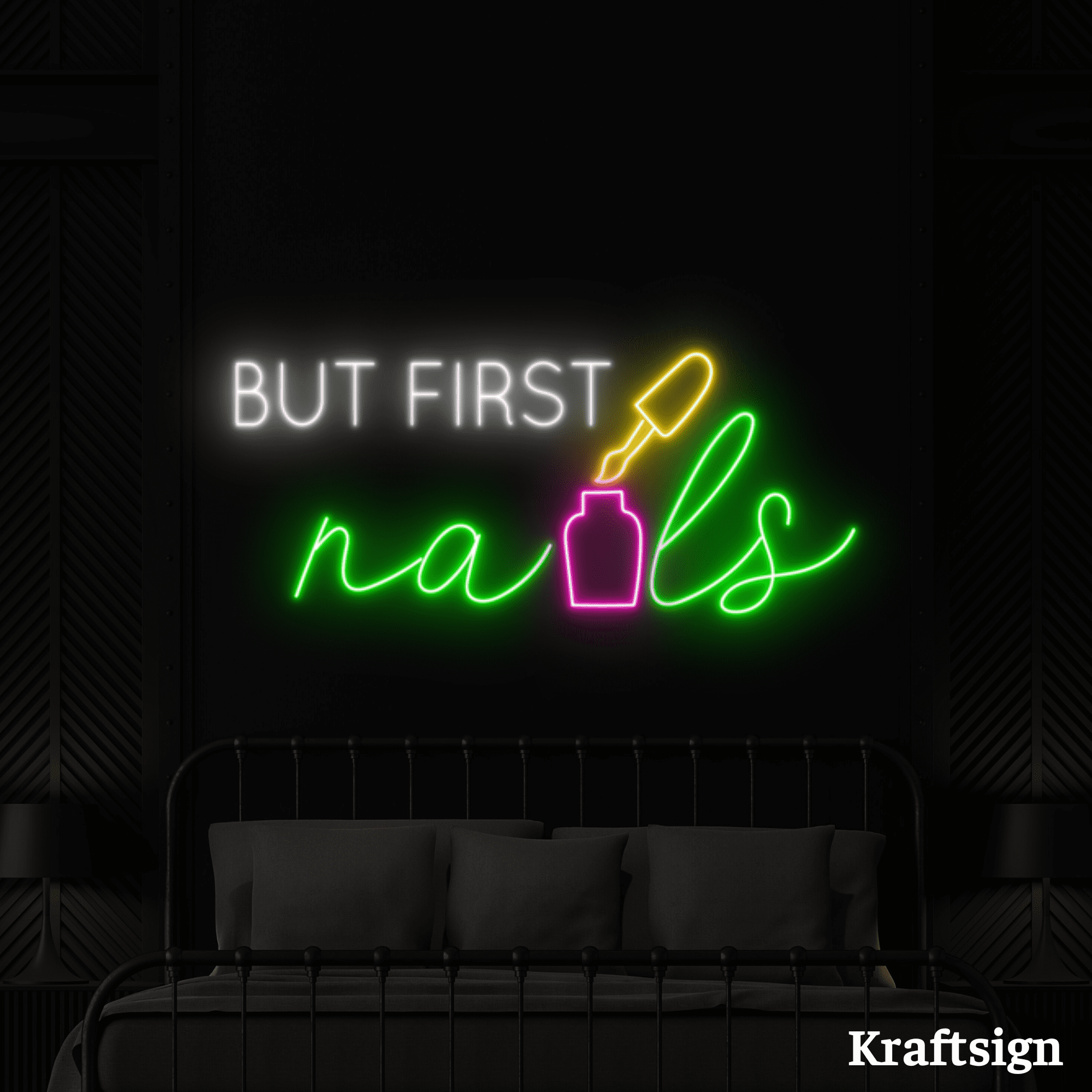 Craftnamesign But First Nails Neon Sign, Nail Studio LED Sign, Nails