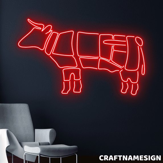Craftnamesign Butcher Shop Neon Sign, Meat Store Wall Decor, Animal Wall Art