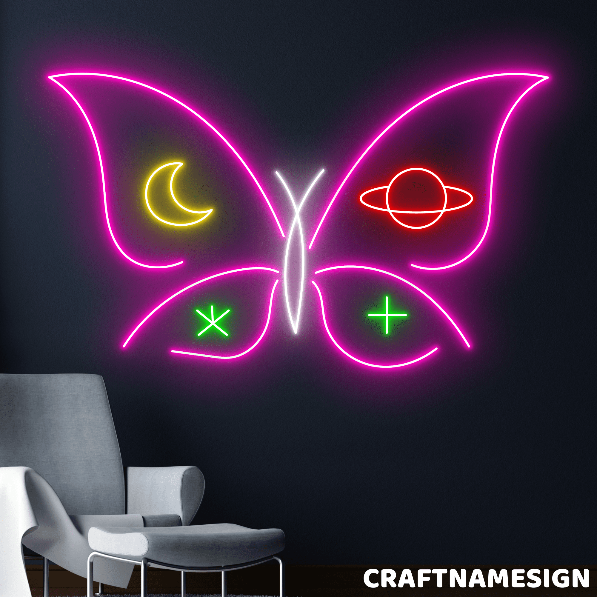Craftnamesign Butterfly Universe Neon Sign, Bedroom Wall Decor, Kids Zone Wall Art - Walmart.com
