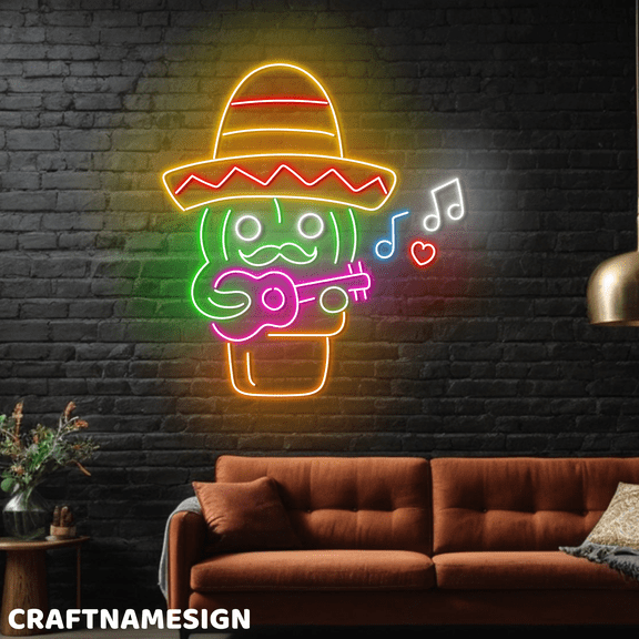 Craftnamesign Cactus Fiesta Party Neon Light Mexican Festival Store Wall Decor