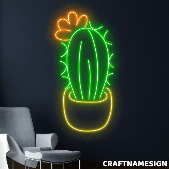 Craftnamesign Cactus Neon Sign, Hotel & Resort Wall Art, Living Room Wall Decor