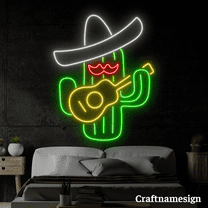 Craftnamesign Cactus Playing Guitar Neon Sign for Mexican Shop Bar Club Wall Decor
