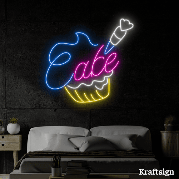 Craftnamesign Cake Neon Sign, Cakes Shop Wall Art, Bakery Decor, LED Signs