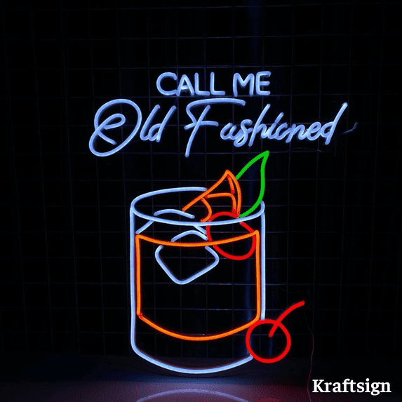 Craftnamesign Call Me Old Fashioned Neon Sign, Cocktail LED Sign, Bar Decor