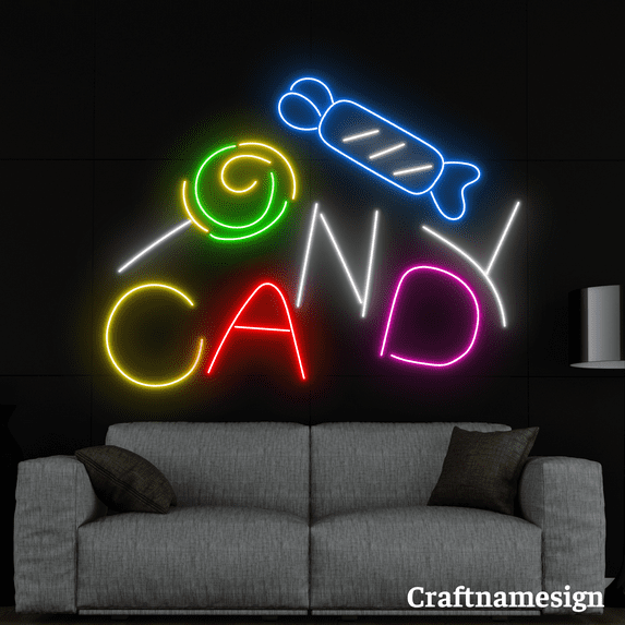 Craftnamesign Candy Neon Sign for Candy Shop Sweet Store Wall Decor