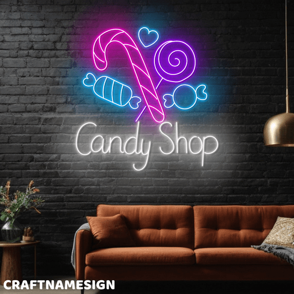 Craftnamesign Candy Shop Neon Sign, Sweet Shop Wall Decor, Confectionery Store Wall Art