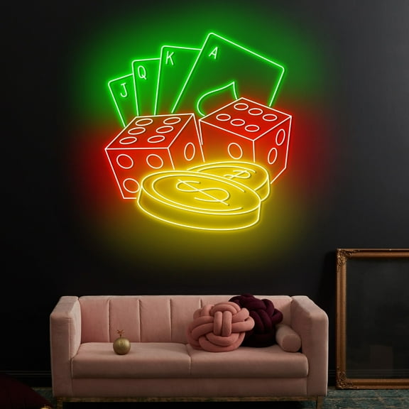Craftnamesign Casino Neon Light, Poker Casino Led Sign, Casino Lounge Sign Wall Art