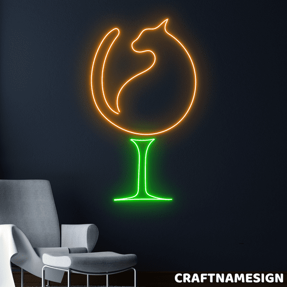 Craftnamesign Cat Glass Neon Sign, Pet Spa Led Light Wall Art, Wine Store Wall Decor