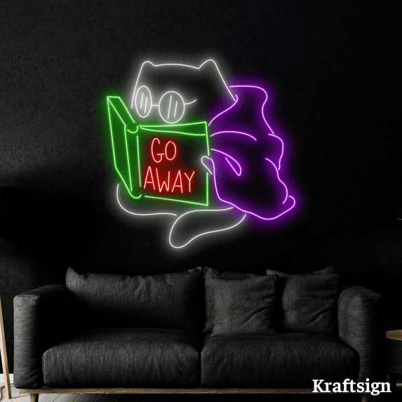 Craftnamesign Cat Read Book Neon Sign, Book Store Decor, Library LED Sign