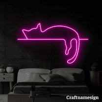 Craftnamesign Cat Sleep LED Light Neon Sign for Bedroom Office Space Living Room Wall Art