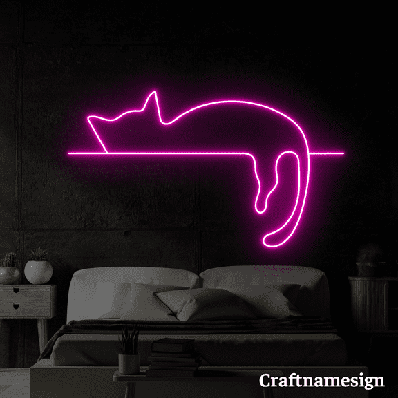 Craftnamesign Cat Sleep LED Light Neon Sign for Bedroom Office Space Living Room Wall Art