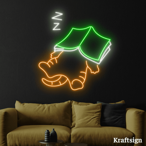 Craftnamesign Cat Sleep Neon Sign, Book Store LED Sign, Bedroom Decor