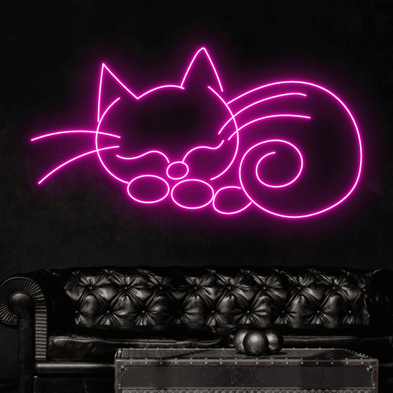 Craftnamesign Cat Sleeping Neon Sign, Cat Wall Art for Pet Shop Decor Pet Spa Sign