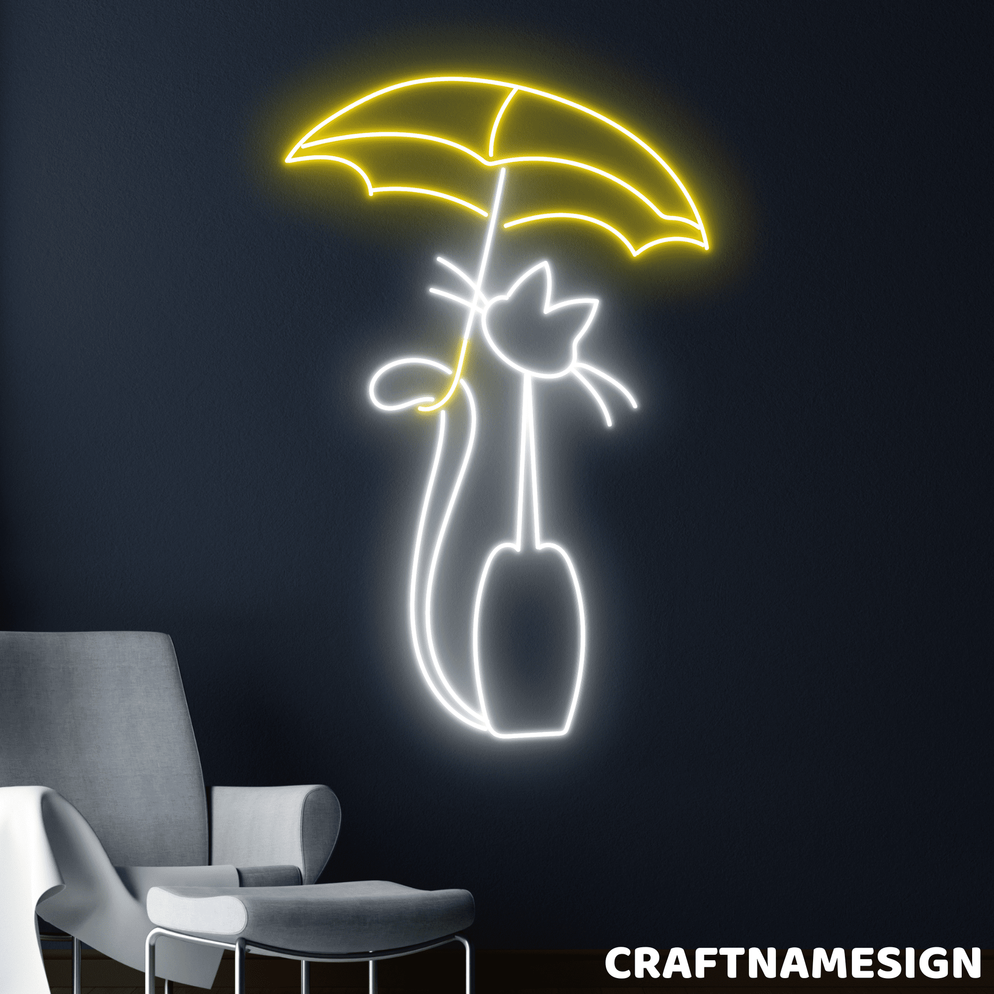 Craftnamesign Cat With Umbrella Neon Sign, Bedroom Wall Art, Kids Zone ...