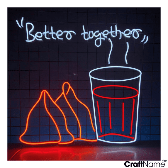 Craftnamesign Chai Samosa Neon Light Wall Sign For Indian Restaurant Decor