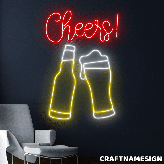 Craftnamesign Cheers Neon Sign, Bar Pub Led Light Wall Art, Party Wall Decor