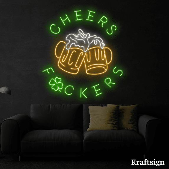 Craftnamesign Cheers Neon Sign, St. Patrick Day LED Signs, Beer Club Decor