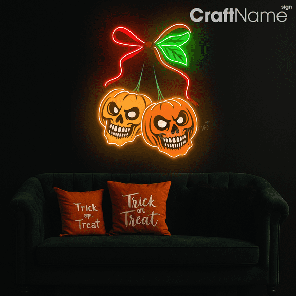 Craftnamesign Cherry Skull Neon Sign for Halloween Party Wall Decor, Spooky Bar Party Wall Art