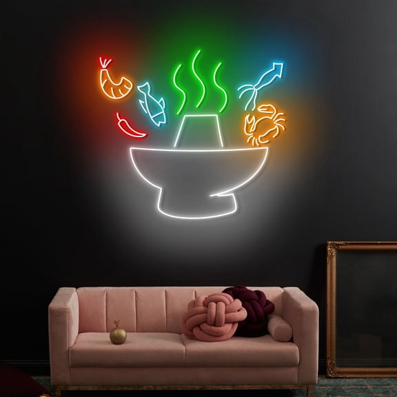 Craftnamesign China Hot Pot Neon Sign, Chinese Hot Pot LED Light Wall Art, Hot Pot Store Decor