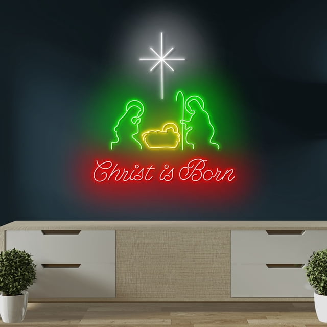 Jesus Is Born Lettering Craftnamesign Christ Is Born Neon Sign Wall Art, Jesus LED Light ...