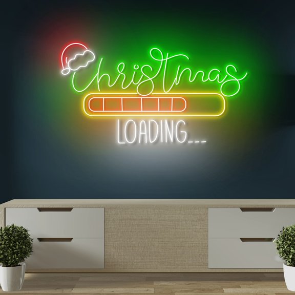 Craftnamesign Christmas Loading LED Neon Sign, Loading Christmas Wall Art, Funny Xmas Wall Décor