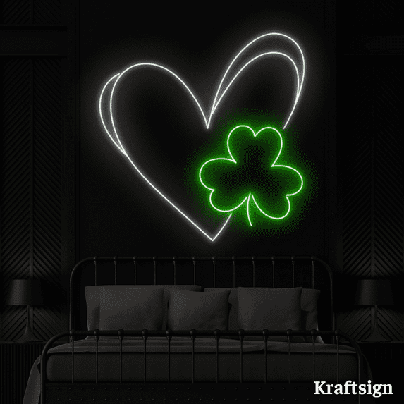 Craftnamesign Clover Leaf Heart Neon Sign, St.Patrick Day Decor, Lucky Sign