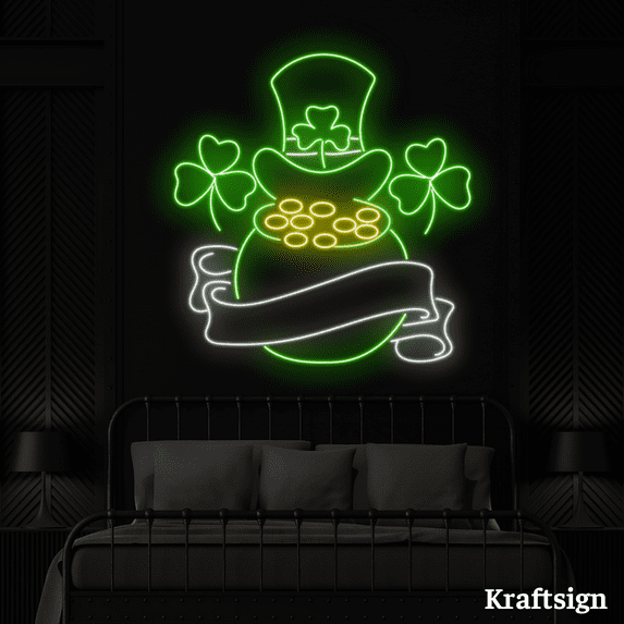 Craftnamesign Clover Leaf Neon Sign, Gold LED Sign, St. Patrick Day Decor