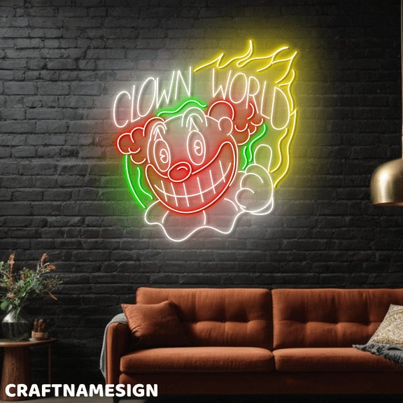 Craftnamesign Clown World Neon Light, Welcome Sign LED For Circus Wall Decor