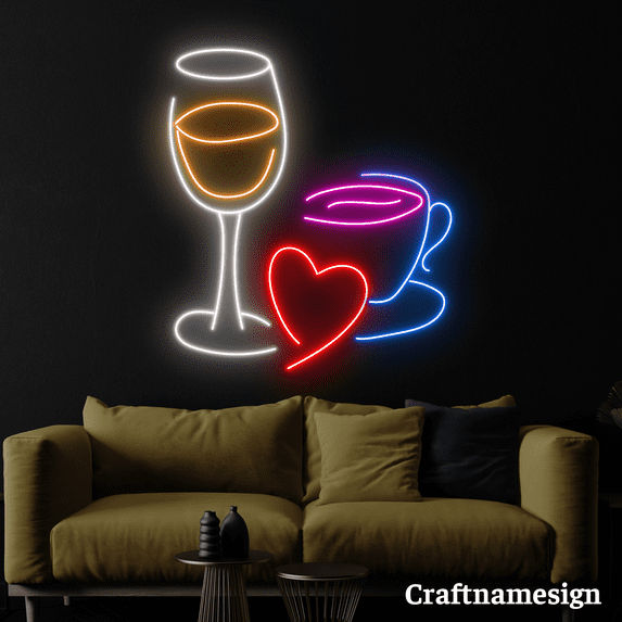 Craftnamesign Coffee And Wine Neon Sign for Wine Shop Coffee Shop Bar Wall Decor