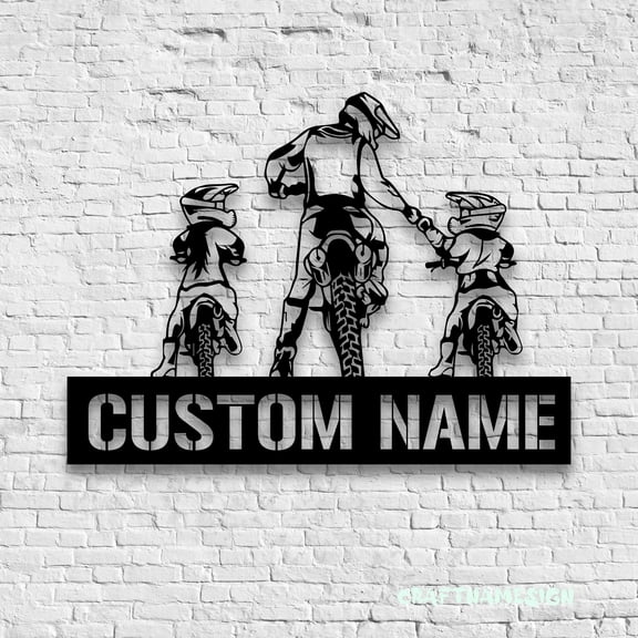 Craftnamesign Custom Father Daughter Motocross Biker Metal Wall Art LED Light, Father Day's Gifts