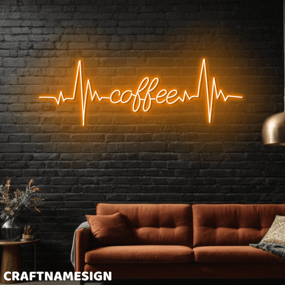 Craftnamesign Coffee Heartbeat Neon Light Wall Art, Coffee Store Wall Decor