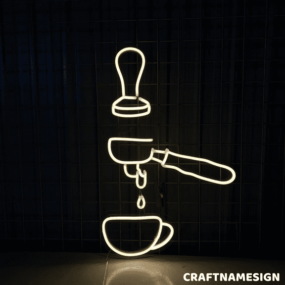 Craftnamesign Coffee Machine Neon Light, Store Shop Wall Decor, Barista Wall Art