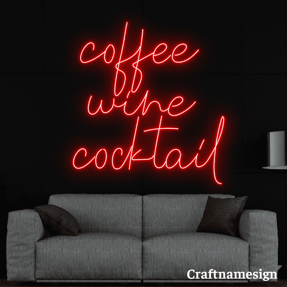 Craftnamesign Coffee Wine Cocktail Neon Sign for Coffee Shop Wine Store Bar Wall Decor