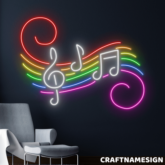 Craftnamesign Colorful Music Flow Neon Sign, Music Room Wall Art, Music Note Decor