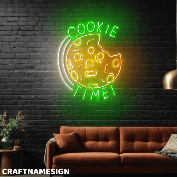 Craftnamesign Cookie Time Neon Sign, Open Sign For Bakery Store Bake Shop Decor