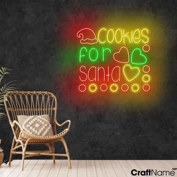 Craftnamesign Cookies For Santa Neon Light, Cake Store LED Sign, Christmas Sign Decor