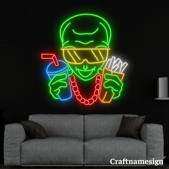 Craftnamesign Cool Alien Neon Sign for Fast Food shop Men Cave Wall Decor