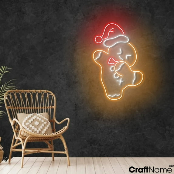 Craftnamesign Cool Gingerbread Man Neon Sign, Christmas LED Light For Shop Wall Art