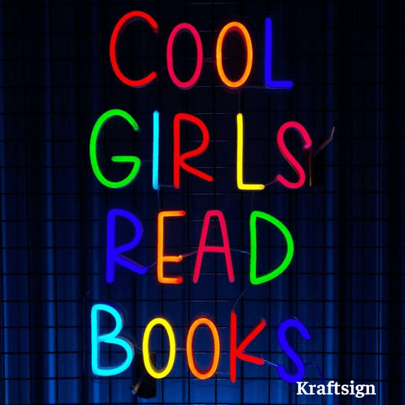 Craftnamesign Cool Girls Read Book Neon Sign, Book Store Decor, Room Decor