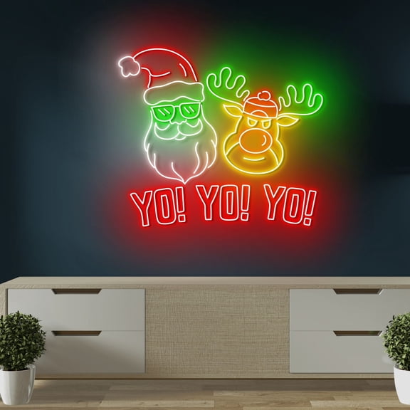 Craftnamesign Cool Santa Reindeer LED Neon Light, Santa Christmas Wall Art, Reindeer Xmas Wall Sign