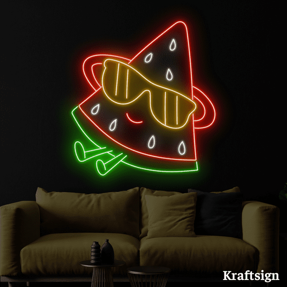 Craftnamesign Cool Watermelon Neon Sign, Fruit Shop Decor, Beach Club Sign