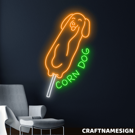 Craftnamesign Corn Dog Neon Sign, Dog Led Light Wall Art, Corn Dog Store Wall Decor