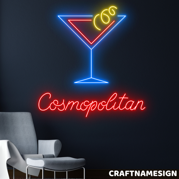 Craftnamesign Cosmopolitan Neon Sign, Bar Pub Lounge Wall Decor, Cocktails Wall Art