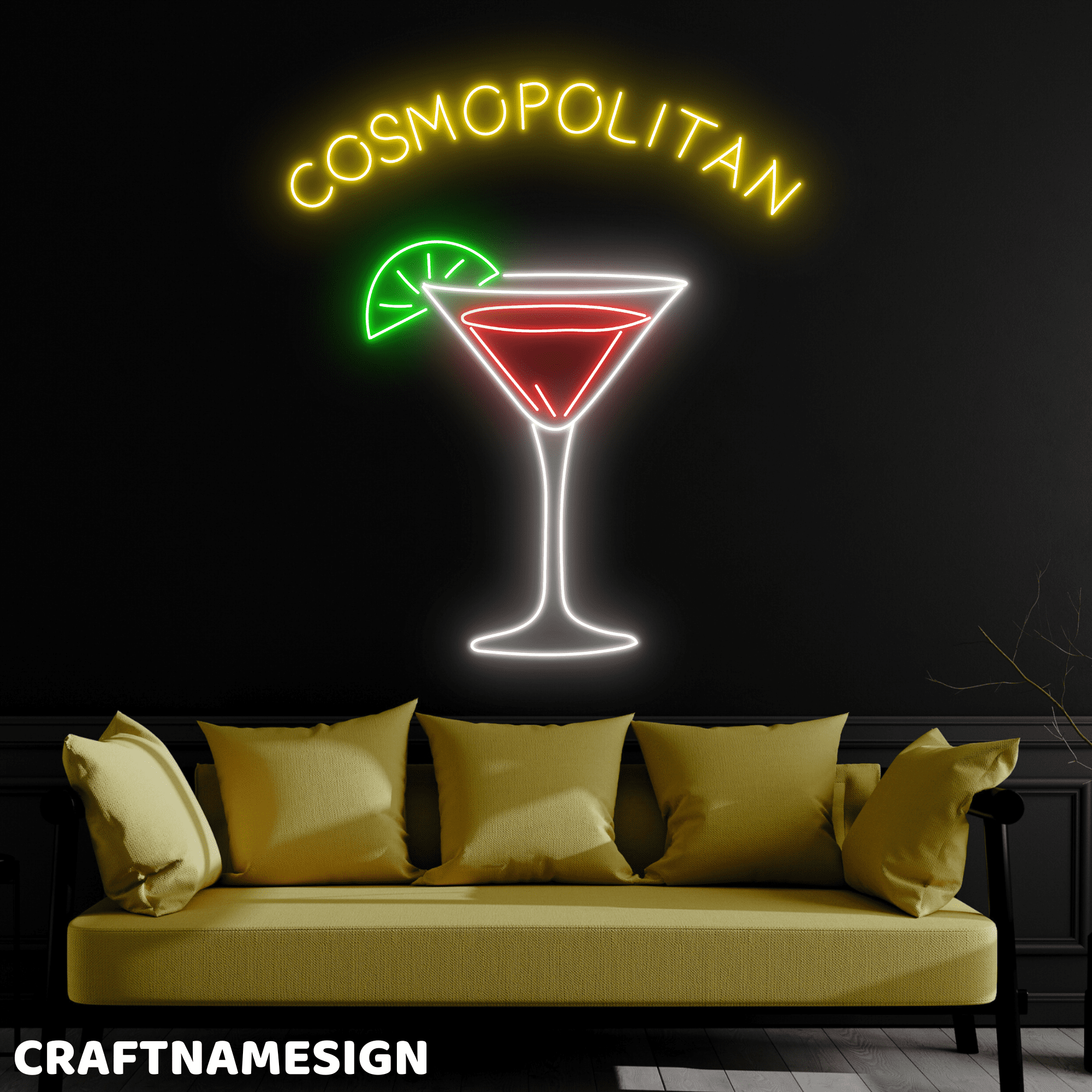Craftnamesign Cosmopolitan Neon Sign, Bar Pub Wall Art, Home Bar Wall ...
