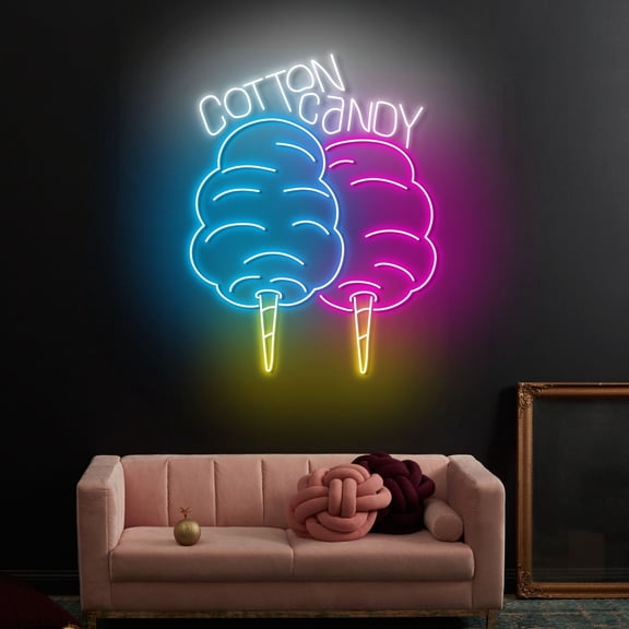Craftnamesign Cotton Candy Neon Light, Open Led Sign For Cotton Candy Shop Wall Decor