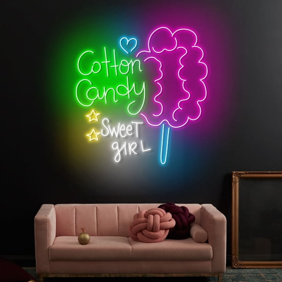 Craftnamesign Cotton Candy Neon Sign Decor, Cotton Candy Wall Art, Candy Shop Led Light Sign