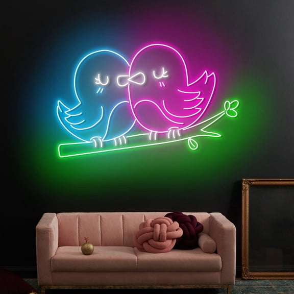 Craftnamesign Couple Bird Neon Light, Bird Led Sign Wall Art, Couple Bird Led Light Decor
