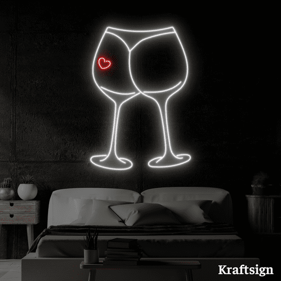Craftnamesign Couple Glass Neon Sign, Cocktail LED Sign, Bar Club Decor
